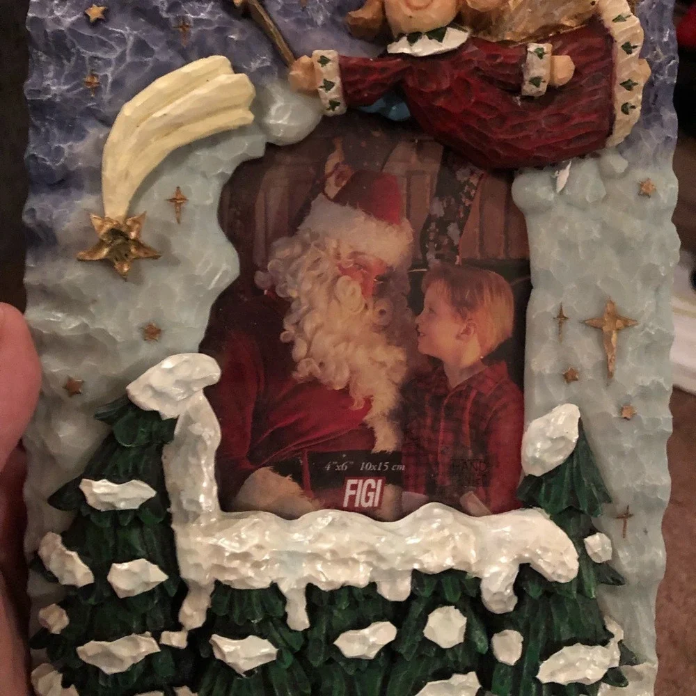 FIGI Graphics Christmas Angel Snowy Trees Resin 4x6‎ Picture Frame Hand Painted